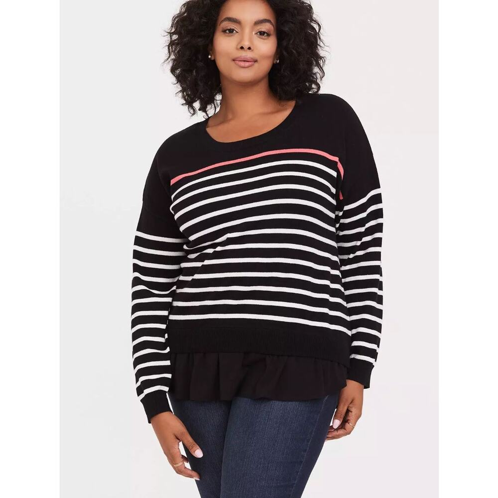 NEW Torrid Black & Coral White Striped Pullover Sweater 4X Casual